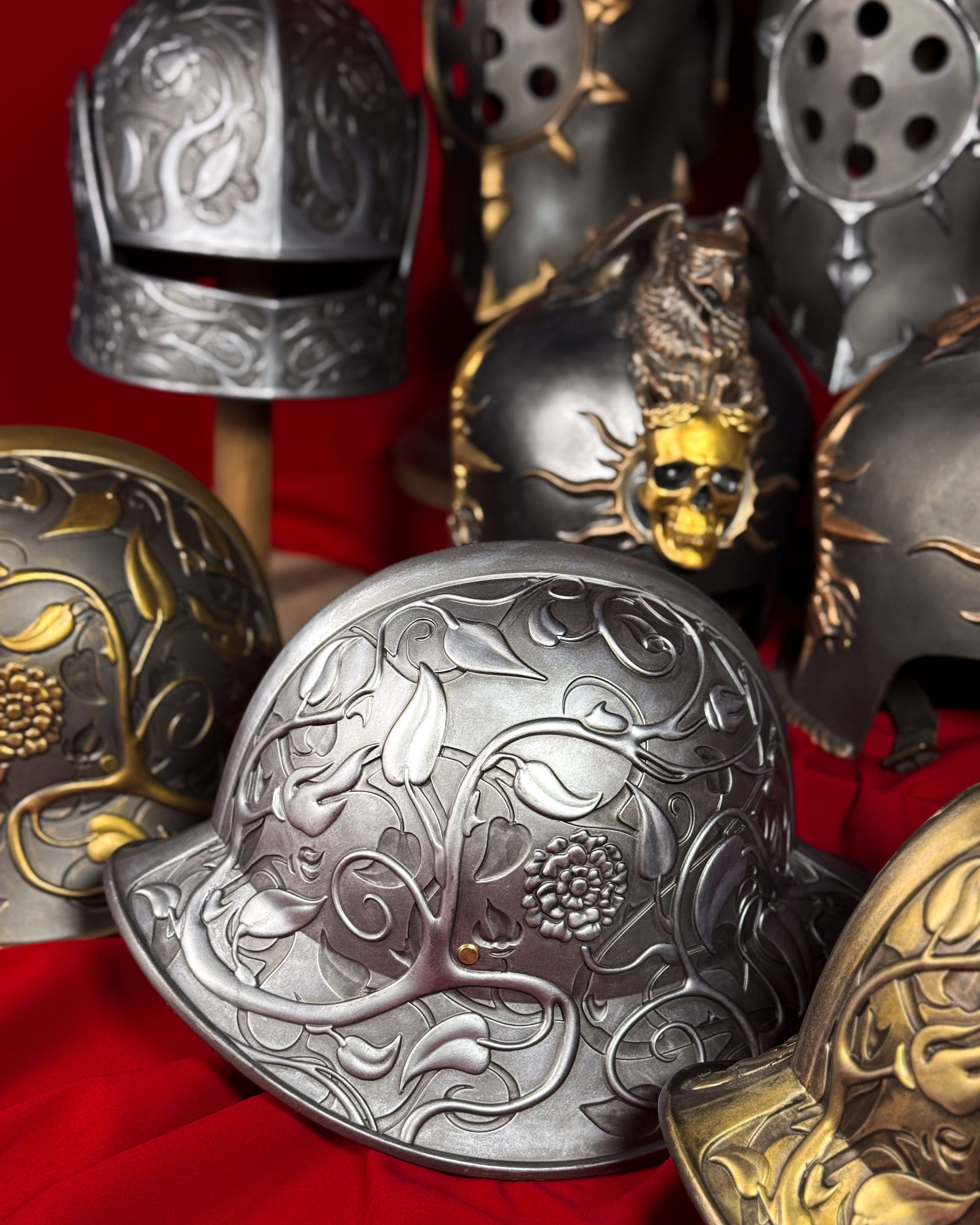 Collection of LARP helmets at LARPSHOPKEEPER.COM