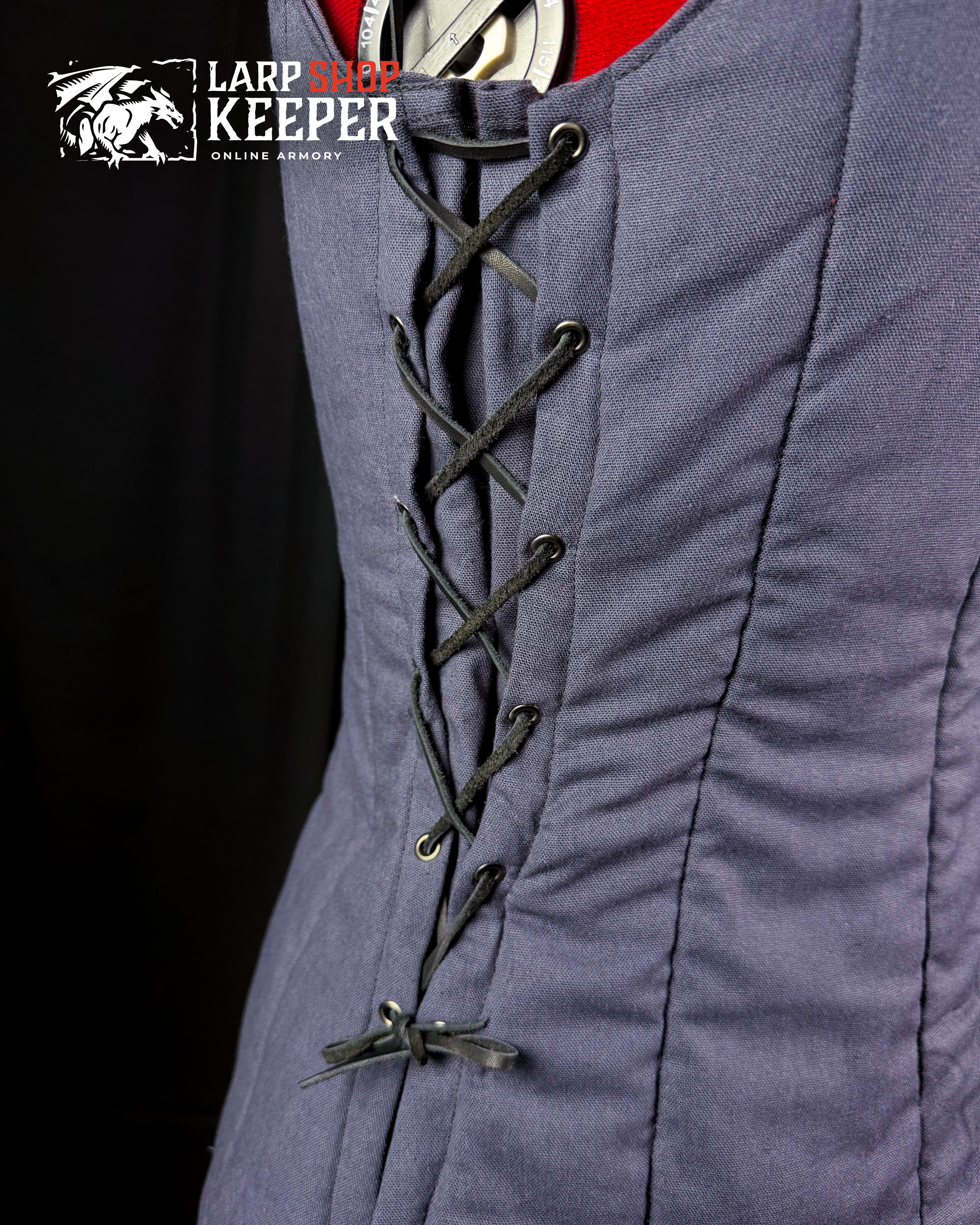 Fantasy female gambeson for LARP 1 with leather threads