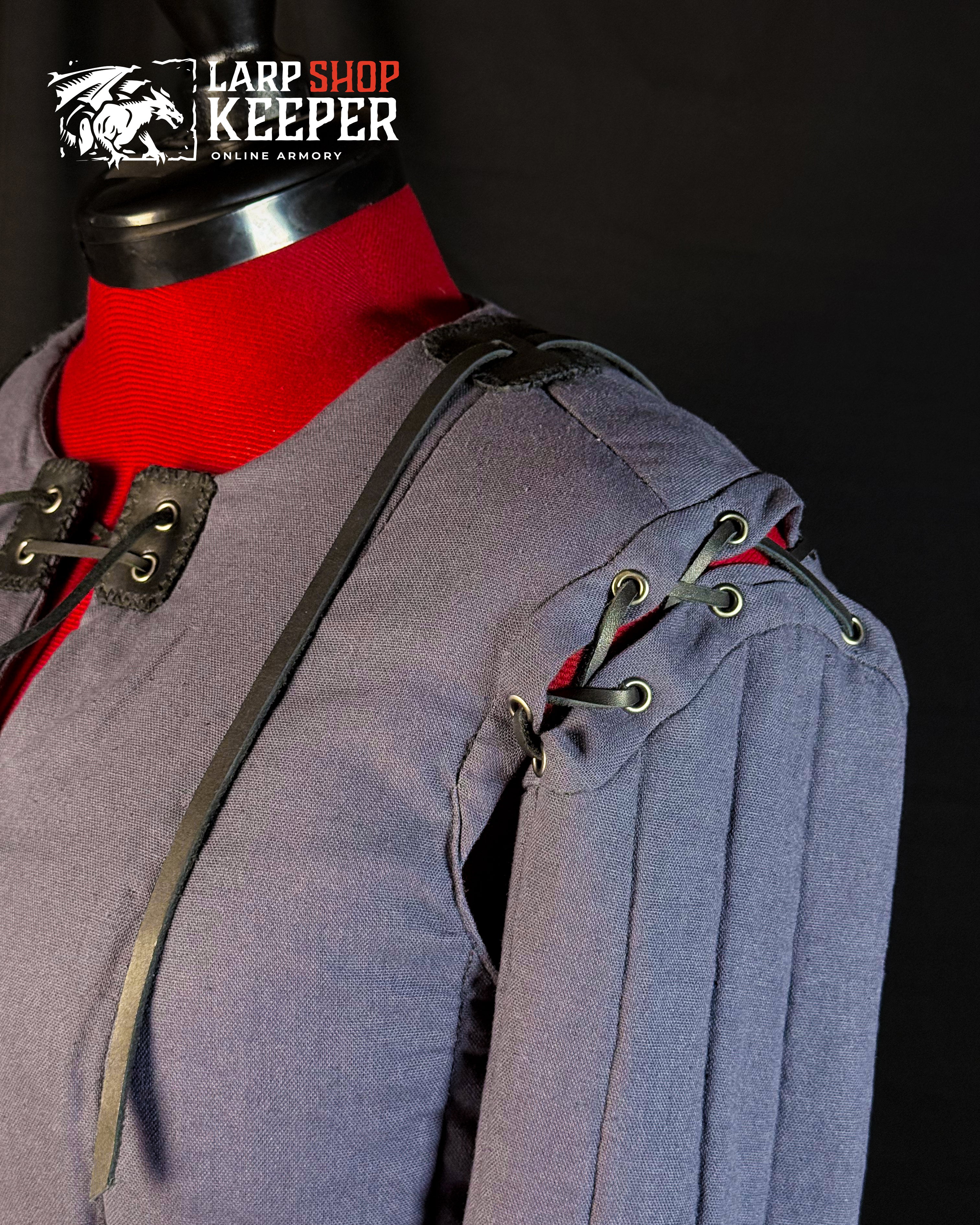 Fantasy female gambeson for LARP 2 with leather threads