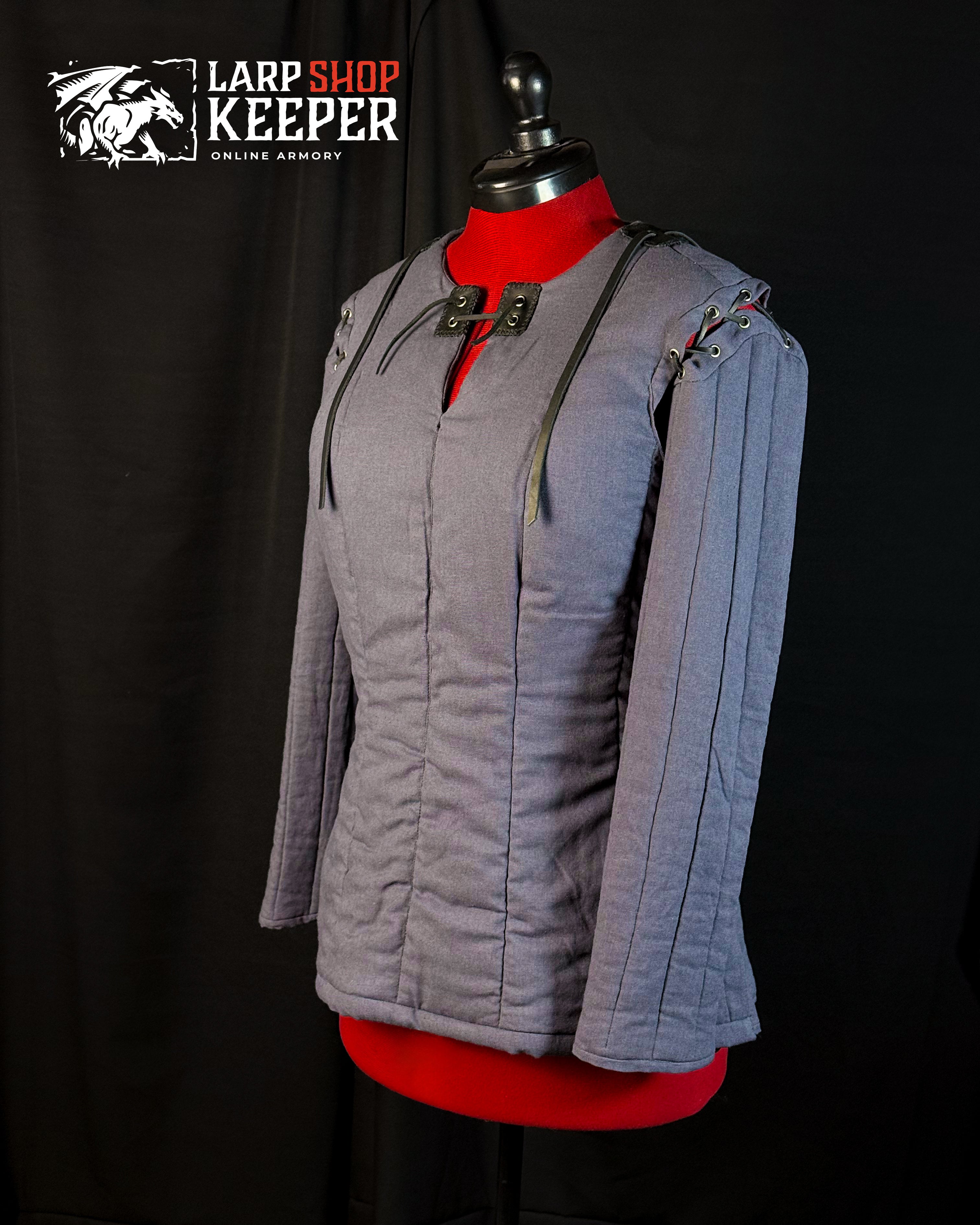 Fantasy female gambeson for LARP 3 with leather threads