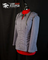 Fantasy female gambeson for LARP 3 with leather threads