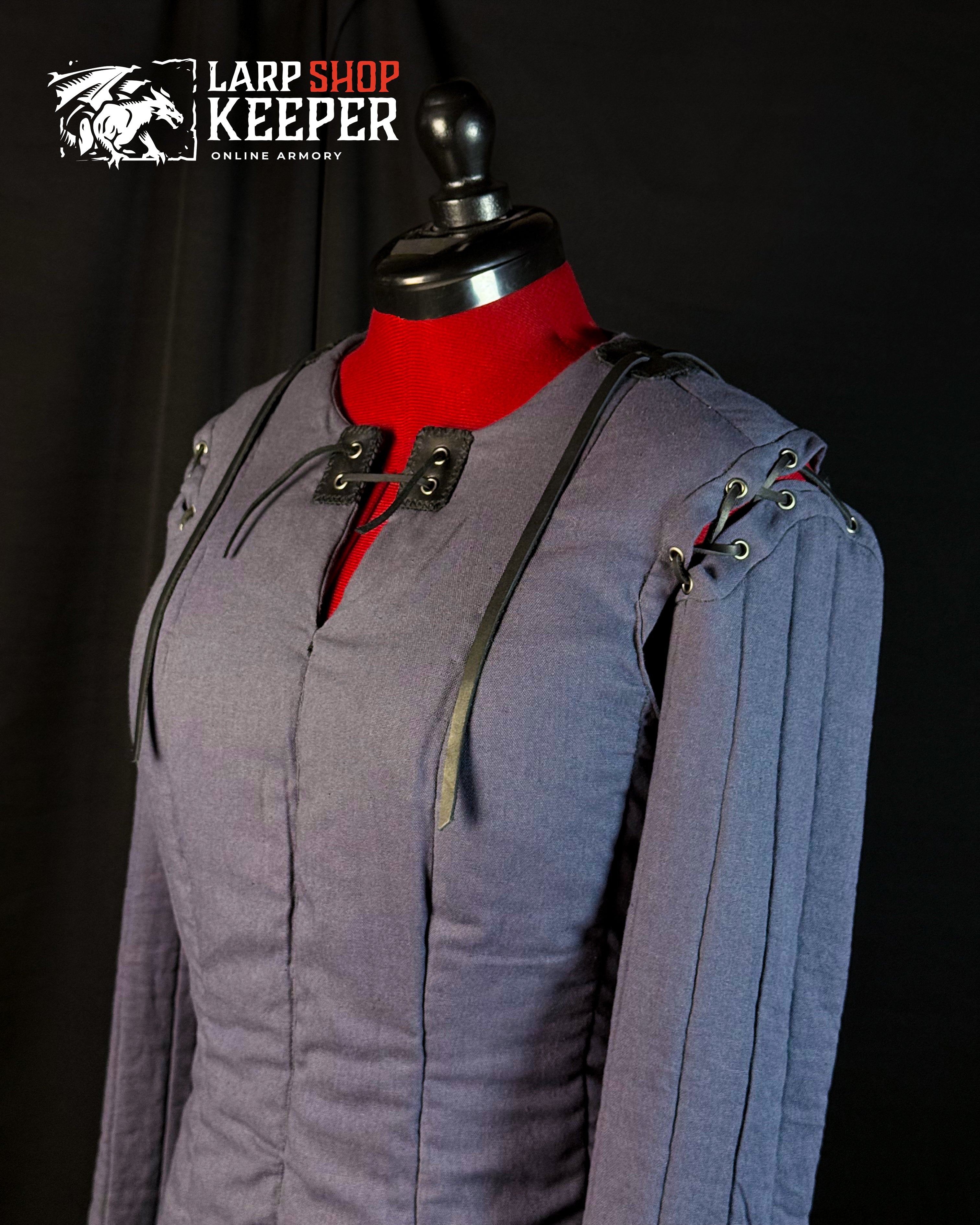 Fantasy female gambeson for LARP 4 with leather threads