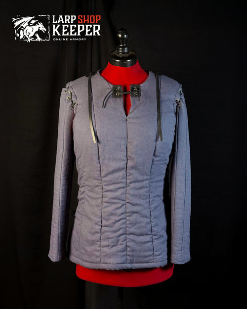 Fantasy female gambeson for LARP 5 with leather threads