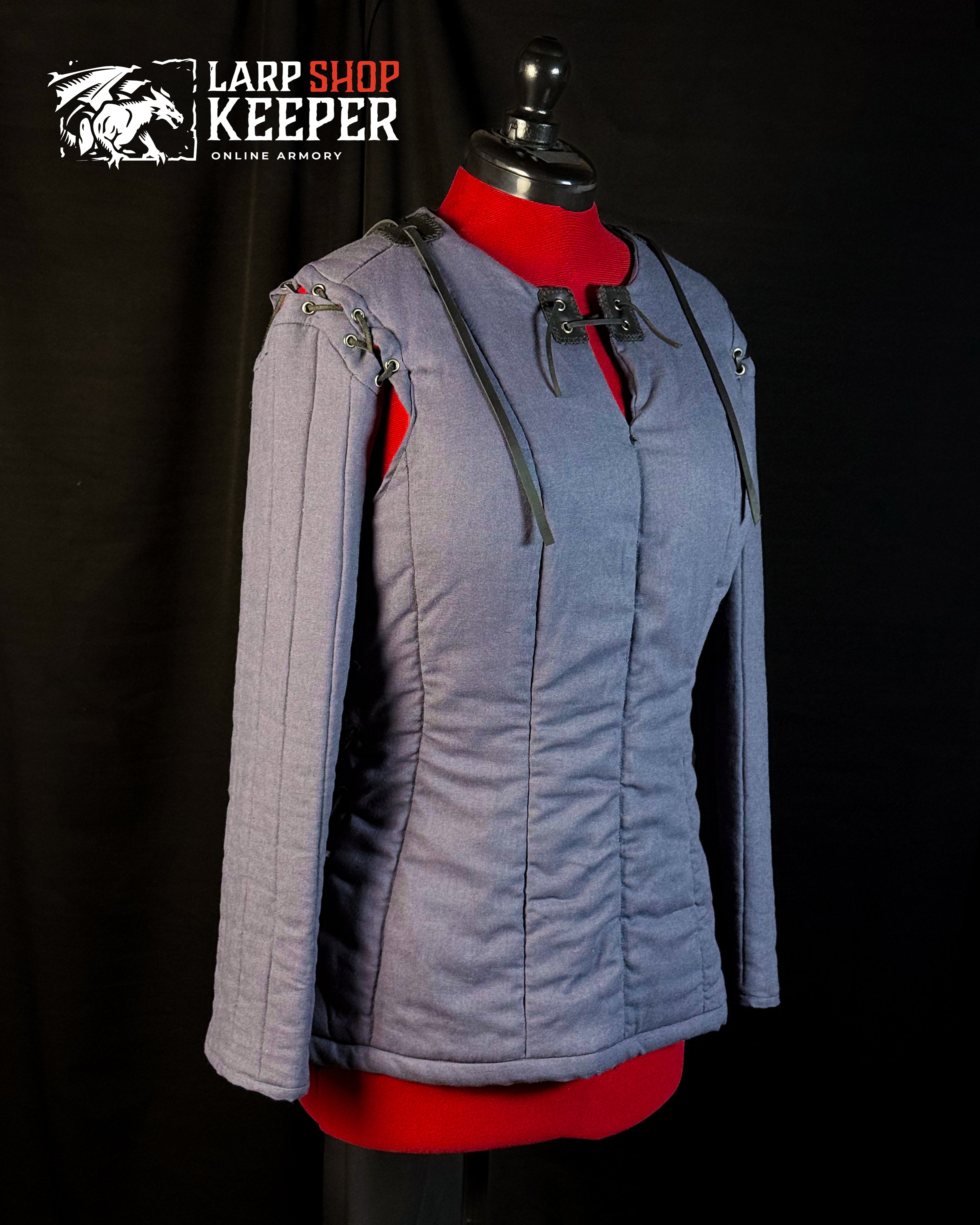 Fantasy female gambeson for LARP 6 with leather threads