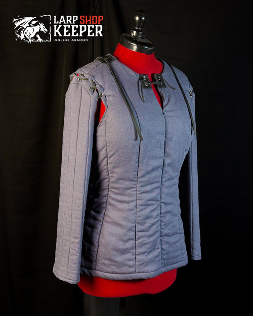Fantasy female gambeson for LARP 6 with leather threads