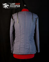 Fantasy female gambeson for LARP 7 with leather threads